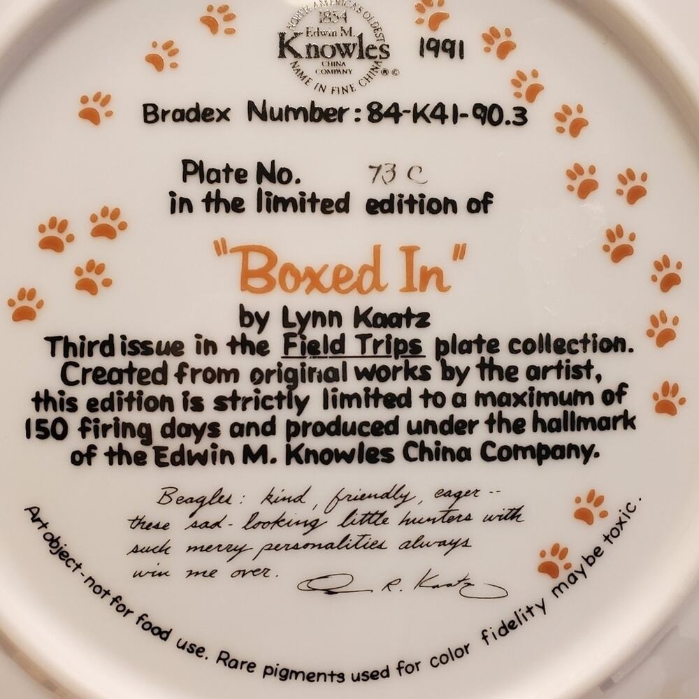 Knowles "Boxed In" by Lynn Kaatz Field Trips Plate Dog Puppy 1991 - Picture 3 of 3
